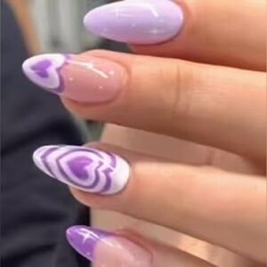 Brand New 24pcs Cute Purple Heart Press On Nails